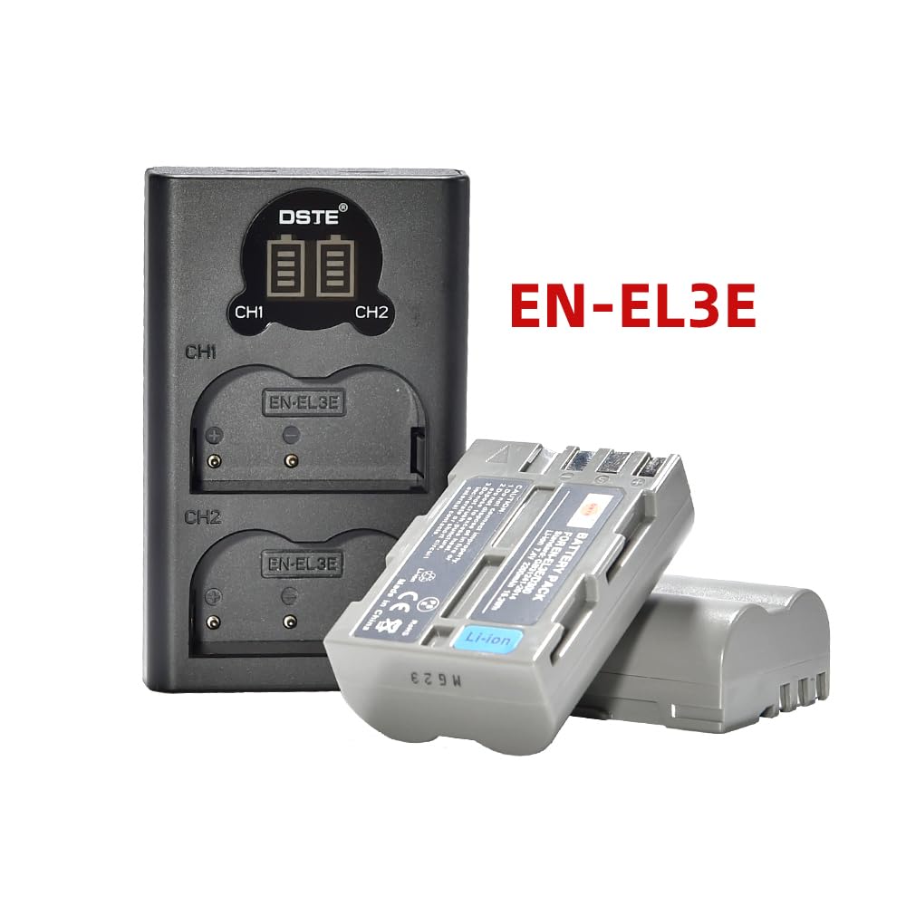 DSTE 2X EN-EL3E Rechange Batterie + Dual USB Charger avec écran LCD Compatible pour en-EL3 et Nikon D30, D50, D70, D70S, D90, D80, D100, D200, D300, D300S, D700 Digital SLR Caméra