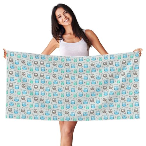 Xiso Ver Owl Print Microfiber Bath Towel Silver Fox Velvet Luxury Bath Sheet 27.5" x 55" A