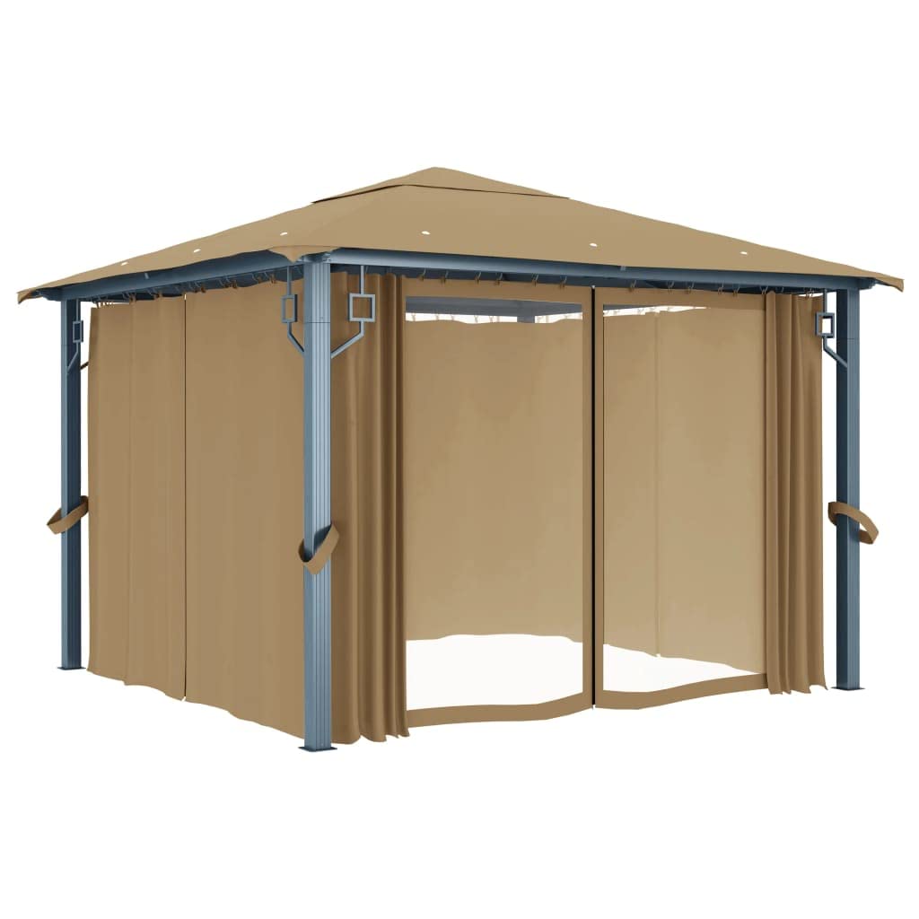 Pawilon z zasłoną 300 x 300 cm, kolor taupe, aluminiowy namiot ogrodowy z ochroną UV, 4 części boczne, okno z siatki, stabilna rama, idealny jako źródło cienia do ogrodu, na taras, imprezę, do