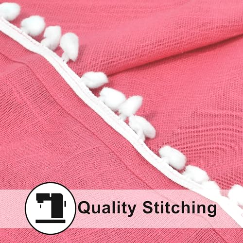 Image of THE LINEN COMPANY Cotton Sheer Grommet Curtains with Side Border Pompom Sheer Curtain for Window Linen Textured, Light Filtering, Pack of 2 (Pink, 5 Feet)