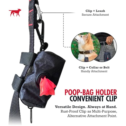 Image of Tuff Pupper Dog Poop Bag Holder | Works with Any Dog Leash | Zippered Waste Bag Dispenser | Waterproof with Rust-Proof Clip | Convenient Lightweight Design | Includes 2 Rolls of Leak-Proof Bags