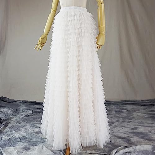 WDPL Women's Maxi Floor Length Bridal Tulle Pleated Layered Ruffles Skirt4