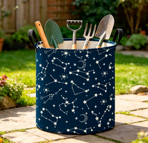Image of CLOCOR Large Blue Round Laundry Hamper,Waterproof Storage Basket,Gift Basket(Starry Sky)