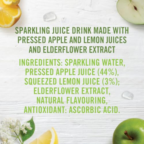Cawston Press Elderflower Lemonade Fizzy Drink Blended with Sparkling Water and Pressed Apple Juice (330ml x 24 cans) | Gluten Free - Vegan - No Added Sugar