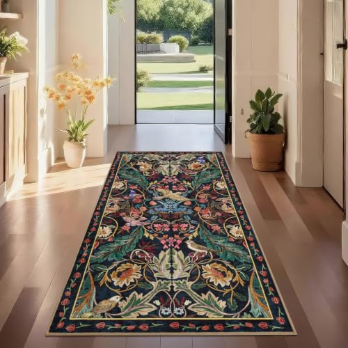 TUKDAK Vogel Teppich Läufer Flur 80x150cm, Dunkelblau Tier Küchenläufer Waschbar, Weicher Kurzflor Teppichläufer rutschfest… – Ansicht 2