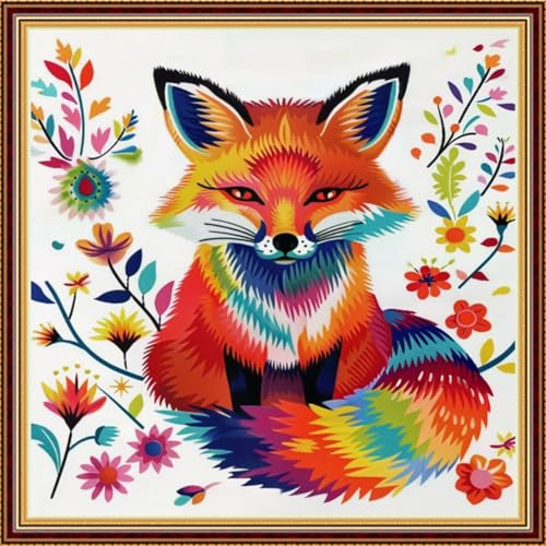 Image of Fanxvivy Stamped Counted Cross Stitch Kits for Adults Printed Cross-Stitch Patterns 11CT Stamped or Counted Cross Stitching Embroidery Kit Needlepoint Kits-Colorful Fox 18x18 inch