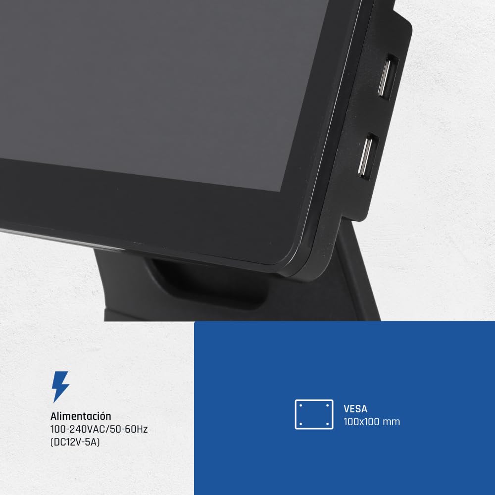 iggual TPV AIO 15,6" WiFi -Monitor Táctil Capacitivo,16:9 - Sin Sist. Operativo -Procesador Intel® N100 3,4 GHz- SSD 128GB+RAM 4GB -Bluetooth 5.1, HDMI, VGA, USB- Todo en Uno- Apto Verifactu.Negro