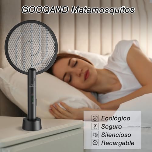 GooQand-Raqueta-Mosquitos-Electrica-4000V-Matamoscas-USB-con-Base-de-Carga-3-Capas-de-Malla-Protectora-Eficaz-contra-los-Insectos-Apto-para-Interior-y-Exterior