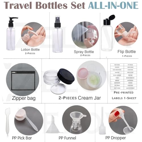 Image of 11-Pcs Leak Proof Portable Toiletry Empty Sprayers Bottle Containers Set | Cosmetic Toiletries Travel Pouch Refillable Spray Bottles Kit for Lotion Body Wash (Black)