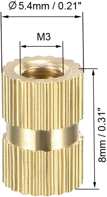 sourcing map Knurled Insert Nuts - 30Pcs M3 x 8mm Length x 5.4mm OD Female Thread Brass Threaded Insert Embedment Nut for 3D Printer - Image 3