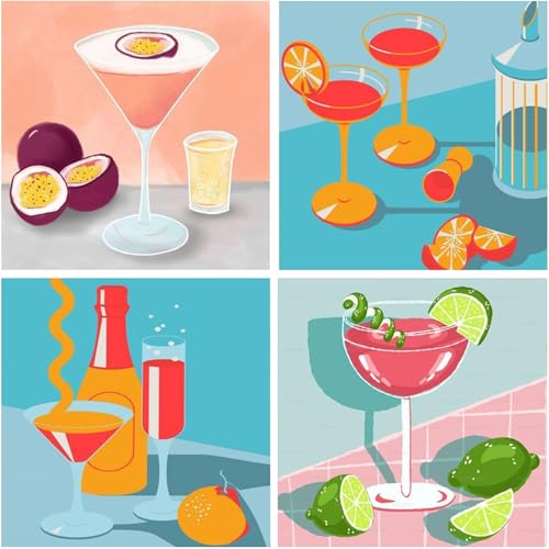 SASMoiyug 4 dipinti con i numeri, per adulti, con 3 pennelli e vernice acrilica, kit fai da te, dipinto a mano, kit per pittura a olio, 20 x 20 cm, senza cornice (B)