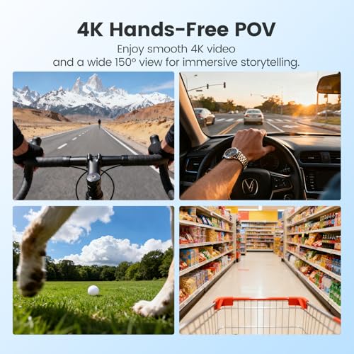 Image of 4K 30FPS Vlogging Camera, 64GB POV Camera with 33FT Waterproof, 20MP Tiny Actioncamera 6-axis Stabilization, 150 Hands-Free Sport Cam, Thumb Bodycam 4.5hr Battery Life, Mount Anywhere (64, GB)