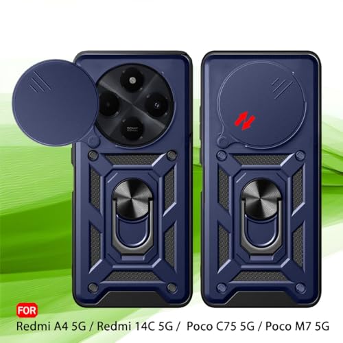 Image of AIBEX Back Cover for Poco M7 5G / Redmi 14C 5G / Redmi A4 5G / Poco C75 5G | D10 Tough Armor Case | Sliding Camera Shield | 360 Protection | Kickstand Ring Holder | Military-Grade Shockproof Bumper