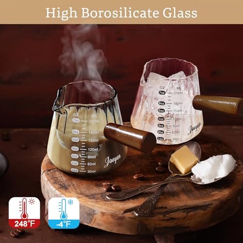 Vaso medidor espresso de vidrio 7 oz con mango de madera miniatura 4