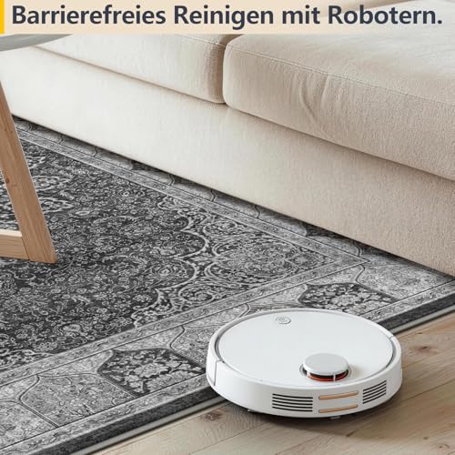 BYBSRLL Vintage Teppich Wohnzimmer 120x180 cm - Weicher, Waschbarer & Rutschfester Kurzflor Teppiche, Orient Teppich Gegend für Esszimmer, Schlafzimmer, Kinderzimmer und Homeoffice, Alt-Grau