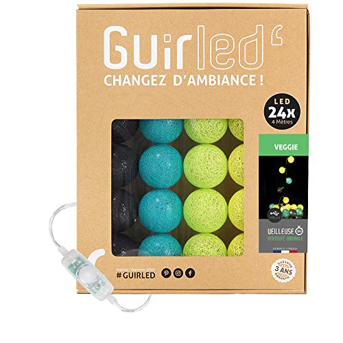 GuirLED Lichterkette mit Kugeln. Baumwolle. USB. 2 USB-Ladegerät. 2 A. 3 Intensitäten – 24 Kugeln – Veggie