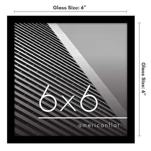 Image of Americanflat 6x6 Picture Frame with Shatter-Resistant Glass - Streamline Collection - Thin Border Square Frame for Tabletop and Wall Display - Hanging Hardware and Easel Stand Included - Black
