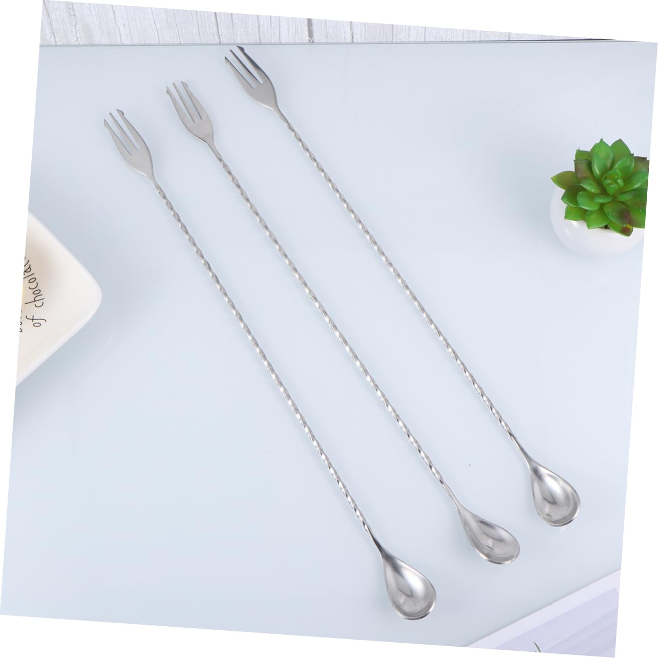 TOPBATHY 9 Piezas cuchara de acero inoxidable cucharas mezcladoras de mango largo cuchara de coctel de bar Silver
