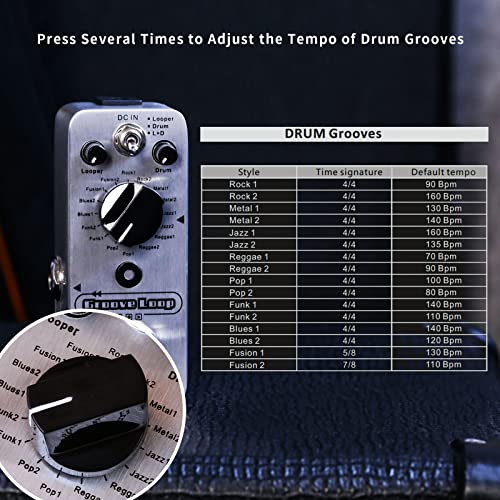 Image of MOOER Groove Loop Drum Machine Guitar Effect Pedal 20 Minute | 16 Different Drum Grooves, 3 Modes, Play Tempo For Loop, Record, Practice, Mini Guitar Jamming Tool