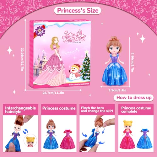 Advent Calendar Girls 24-Day Countdown Calendar for Kids Princess Dress Up DIY Motor Skills Outfits and Hairstyles Surprise Deformation Toy Creative Gifts Girls - Image 2