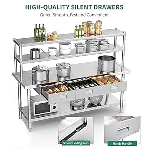 YITAHOME NSF Stainless Steel Table with Overshelves & Drawers, 72" X 24" Work Table with 72" X 12" Shelf & 3 Drawers, Metal Table Prep Table YITAHOME NSF Stainless Steel Table with Overshelves Drawers 72 X 24 Work Table with 72 X 12 Shelf 3 Drawers Metal Table Prep Table