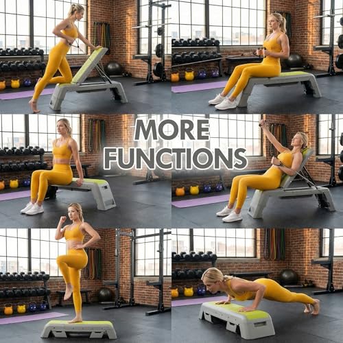 Image of leikefitness Exercise Step Platform, Multifunctional Aerobic Deck | with Cord and Adjustable Dumbbell & Weight Bench, Fitness Equipment for Workout Home Gym