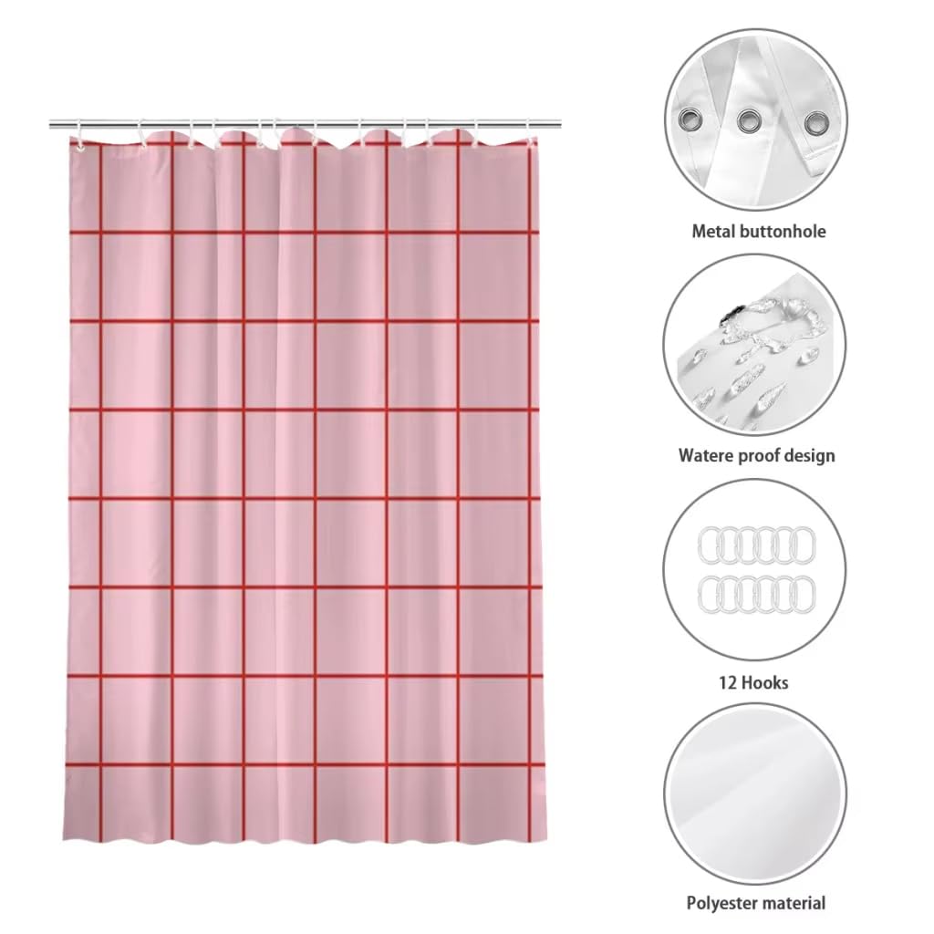 Cortina de Ducha 200x200 Estampado de Cuadros,Moderna Cortina de Baño con Cuadrícula Geométrica Rosa,Impermeable,Duradera y Lavable a Máquina para Baños,Duchas y Bañeras. 200Anx200Al cm (1 Pa