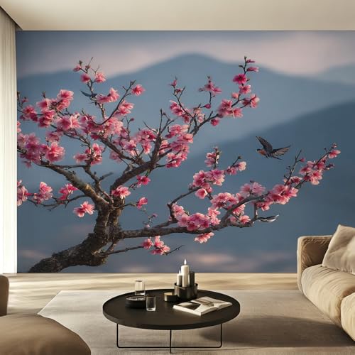 Papier peint fleurs de cerisier pour cacher les défauts du mur