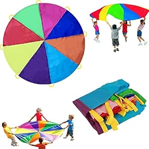 Dimoxii Regenboog parachutespel Kleurrijk Parachute met 8 Handvat Parachute Vliegdoek met Diameter van 2m voor…