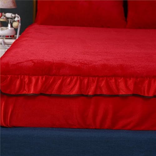 Miniatura 4 de Sábana bajera ajustable para otoñoinvierno, cálido protector de colchón de franela, antideslizante, de terciopelo cristalino, con volantes, color