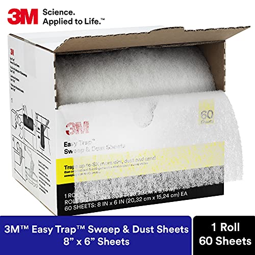 3M Easy Trap Sweep And Dust Sheets, 1 Roll Of 60 8" X 6" Sheets, Disposable Easy Sweep Floor Duster, Picks Up 8X More Dirt, Dust, Sand, Hair, Works On Dry Or Wet Surfaces, Hardwood Floors, 59152W #TOP1