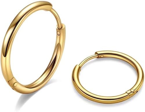 Aretes de aro Huggie para mujeres y hombres, acero inoxidable quirúrgico 316L, 0.236 in, 0.315 in, 0.394 in, para hombre, aretes de aro para