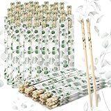 Suttmin 50 Pairs Cherry Blossom Chopsticks Bulk with Sleeved Blue Flower Disposable Bamboo Eucalyptus Chopsticks Wedding Favors Chinese Japanese Food Supply for Takeout Picnic(Eucalyptus)