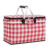 Bolso para Picnic Bolsa para Llevar Cesta de Picnic portátil Plegable al Aire Libre (Grande, Cuadros Rojos)