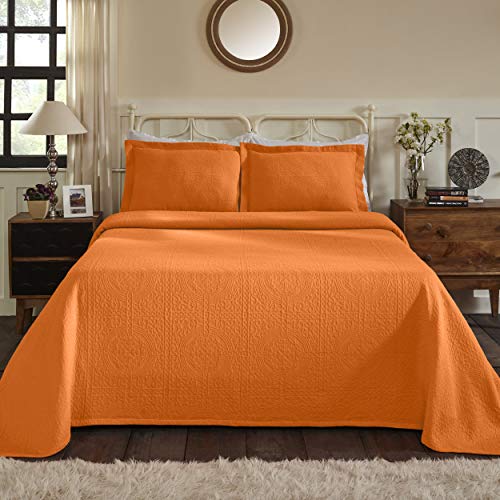 Superior Cotton Fleur De Lis Bedspread Set, Warm Blankets, All-Season Bedding, Bedroom Decor, Decorative Boho Medallion Coverlet, Includes 1 Bedspread, 2 Pillow Shams, Queen, Mandarin