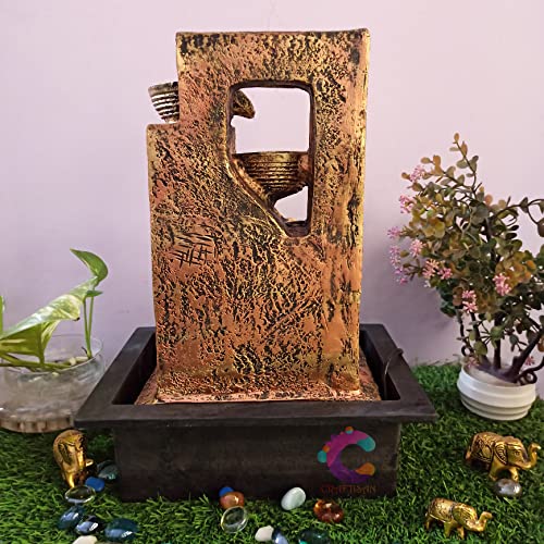 Image of Decorative Water Fountain for Home Decor, Office, Indoor & Outdoor, Garden, Puja Room, Vaastu, Reception, Spa, Gifting. (Golden Leaf Diya)