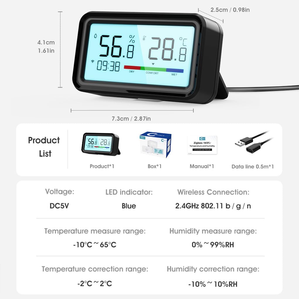 Ailan Sensore di umidità della Temperatura WiFi Serie C-Smart per Una visualizzazione precisa dei Dati orari Termometro di Temperatura e umidità, Wi-Fi Bianco