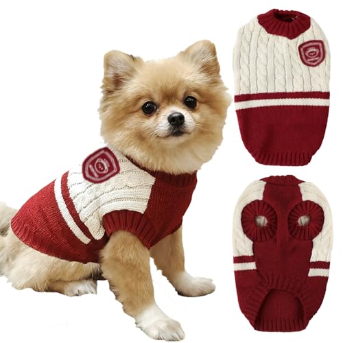 Maglione per Animali, FainFun Maglione Gatto Stile Collegiale, Maglione per Cani, Adatto a Cani e Gatti di Piccola e Media Taglia, Natale, Halloween, Inverno, Primavera (Rosso, M)