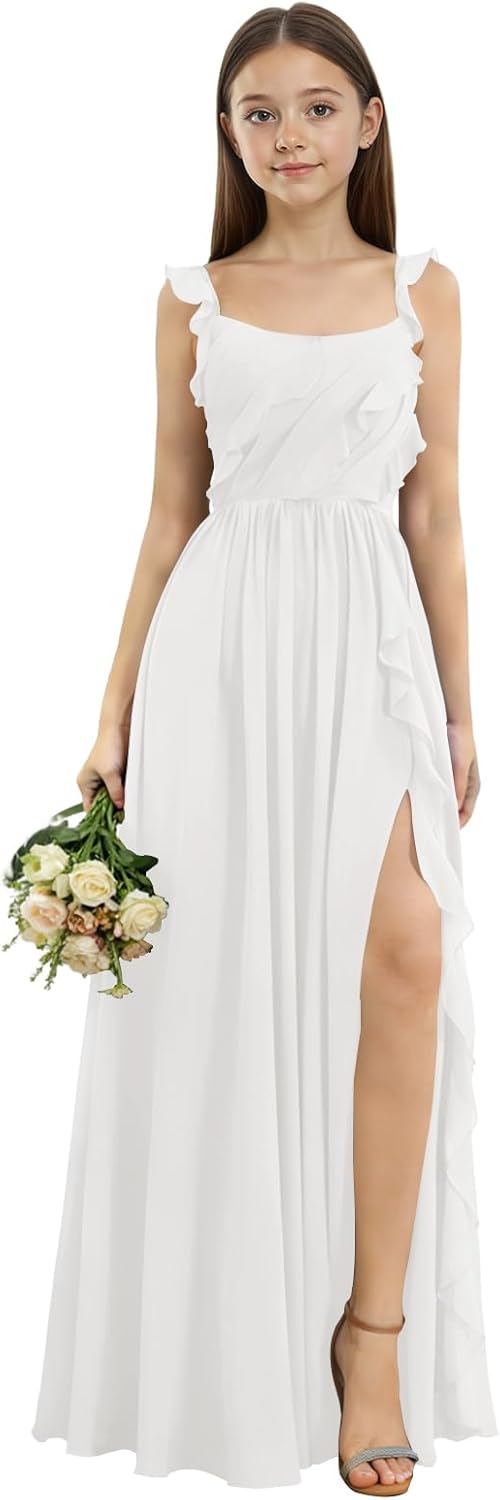 Ruffle Chiffon Junior Bridesmaid Dresses 2026 Long Formal Wedding Guest Birthday Party Dress for Teens