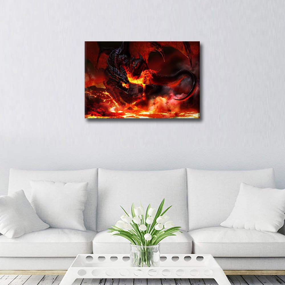 TISHIRON Fire-breathing Dragon Poster Home Decorations for Living Room Dragon Art Fantasy Dragon Paintings Home Decor Canvas Wall Art Modern Artwork Wooden Framed Gallery-Wrapped 24x16in - Image 4