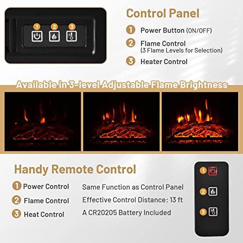 Costway Electric Fireplace Tv Stand For Tvs Up To 65 Inches, Tv Console With Remote Control, Adjustable Flame And Shelves, Farmhouse Media Entertainment Center For Living Room Bedroom (Black) #TOP4