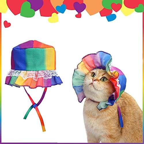 Pride Month Dogs Cats Costume Bucket Hat Gay Pride Rainbow Adjustable Pet Visor Hats, Pets Sun Cap Costume Accessories for Cats Dogs Small Pets Gay Pride Month Party Daily Clothes Costume Supplies (L)