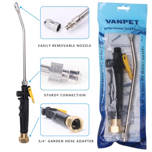 Image of RV Water Heater Tank Rinser, Metal Tube，Removes and Cleans Sediment and Scale from RV Water Tank，Extends the Life of RV Water Heater (Metal Flush Wand & 2Anode Rod Set)