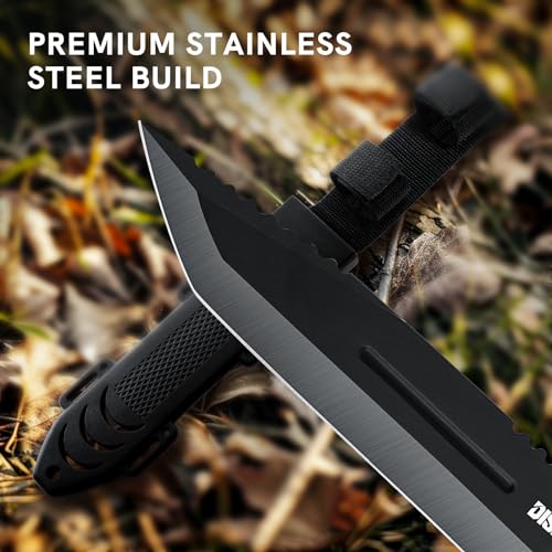 Image of Dispatch Fixed Blade Hunting Knife with Sheath, 12-inch Survival Knives for Men Tactical Bowie Knife with Non-Slip Handle for Bushcraft, Outdoor Camping