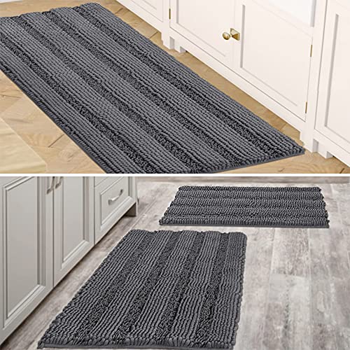 H.versailtex Item Striped Chenille Rug Pack 2-20" X 32"/17" X 24" And Pack 1-47" X 17" Bundle, Grey #TOP14