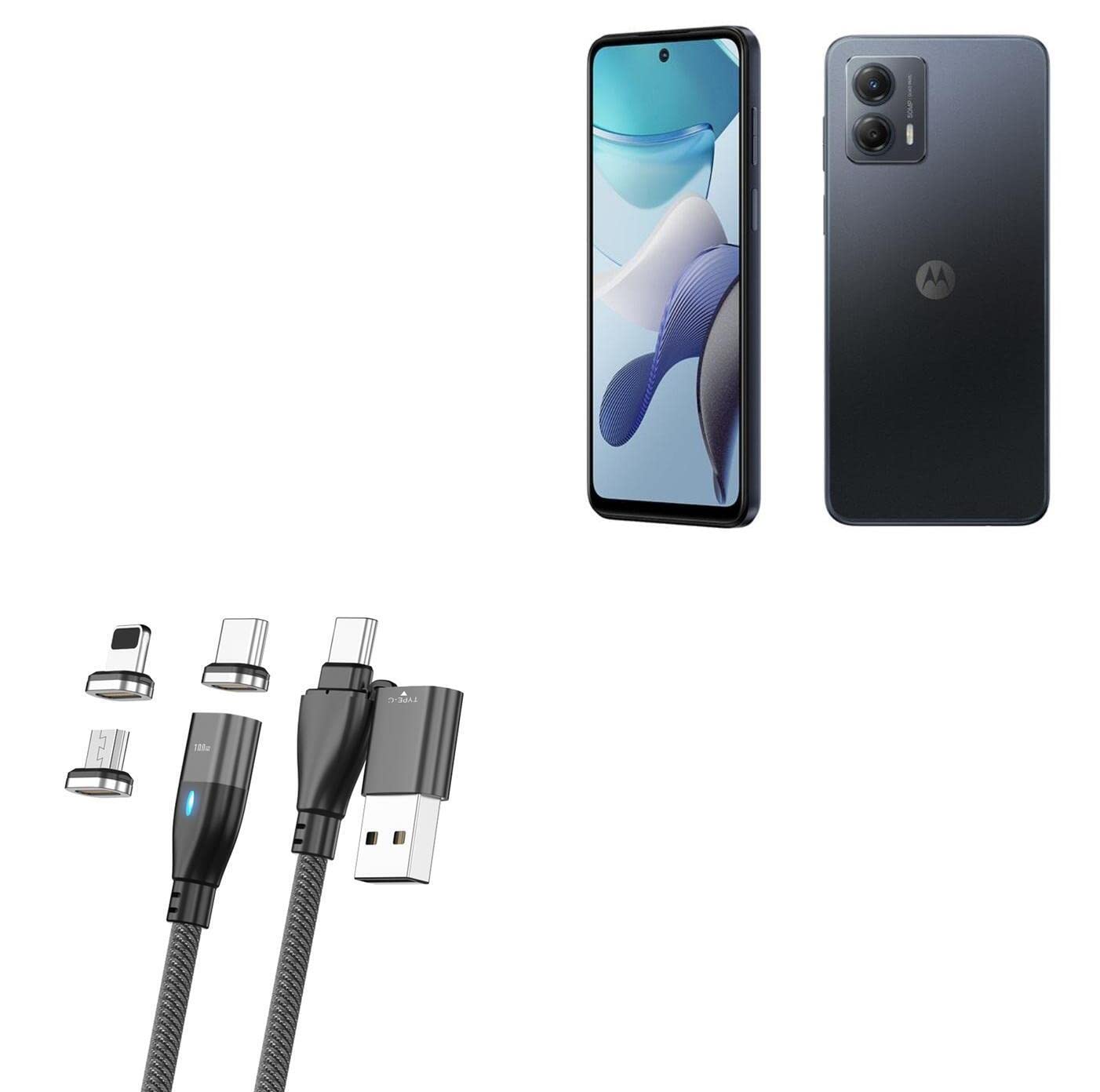 BoxWave Cable Compatible with Motorola Moto G53 - MagnetoSnap PD AllCharge Cable (100W), Magnet PD 100W Charging Cable USB Type-C Micro USB for Motorola Moto G53 - Jet Black
