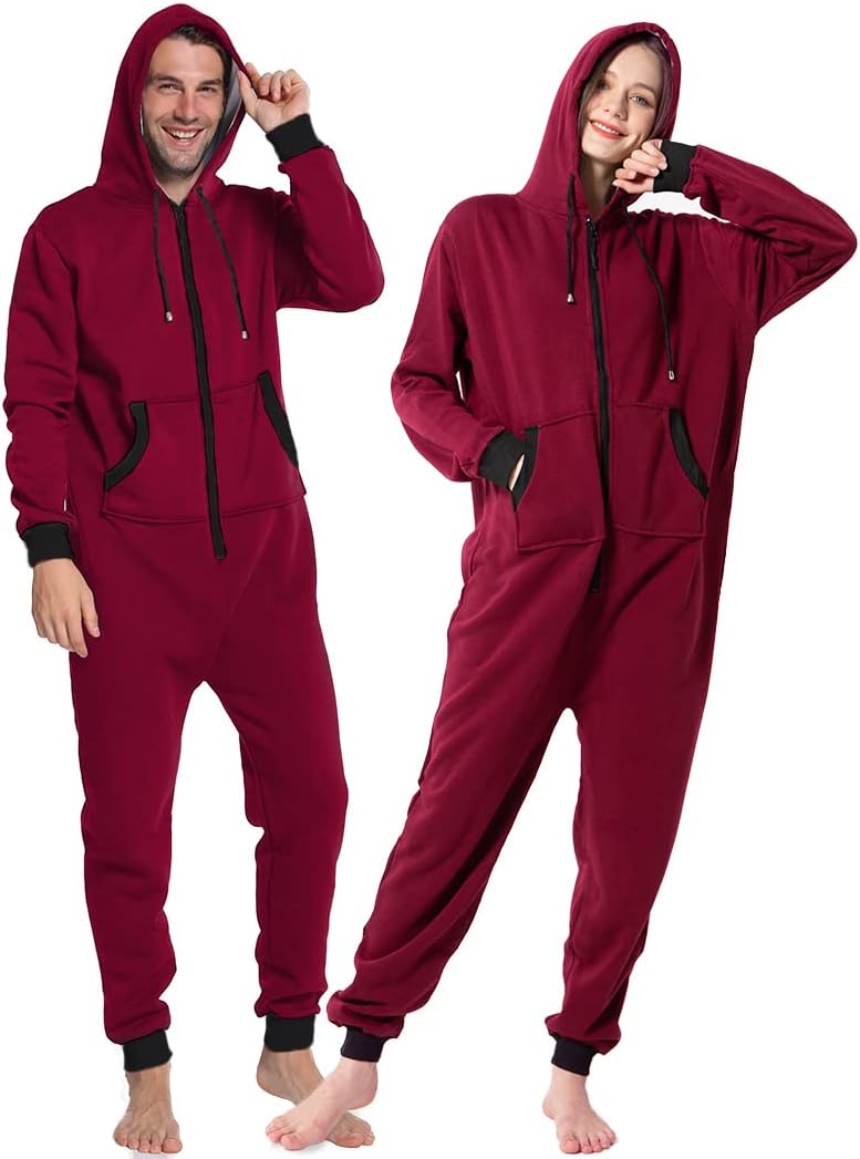 Laahoem Unisex Adult Pajamas Hooded Men Women Jumpsuit Zip Sportwear