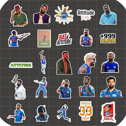 Image of Hardik Pandya Stickers 25 Pcs - Cricket Waterproof Vinyl Sticker Pack for Laptop, Mobile, Bike, Helmet, Car & Bottle | Cricket Fan Gift Collection | Hardik Pandya