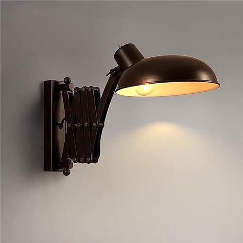 Aplique de pared con brazo de tijera industrial con diseño de acordeón vintage, base E26E27, lámpara de pared de brazo largo ajustable, aplique de