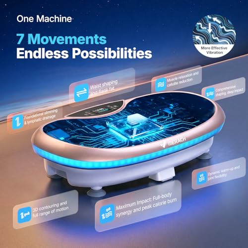 Image of MERACH Vibration Plate Exercise Machine, 4D Whole Body Workout Vibrating Platform for Lymphatic Drainage Weight Loss Muscle Activation, Home Fitness Equipment with Bluetooth Light Pull Cord